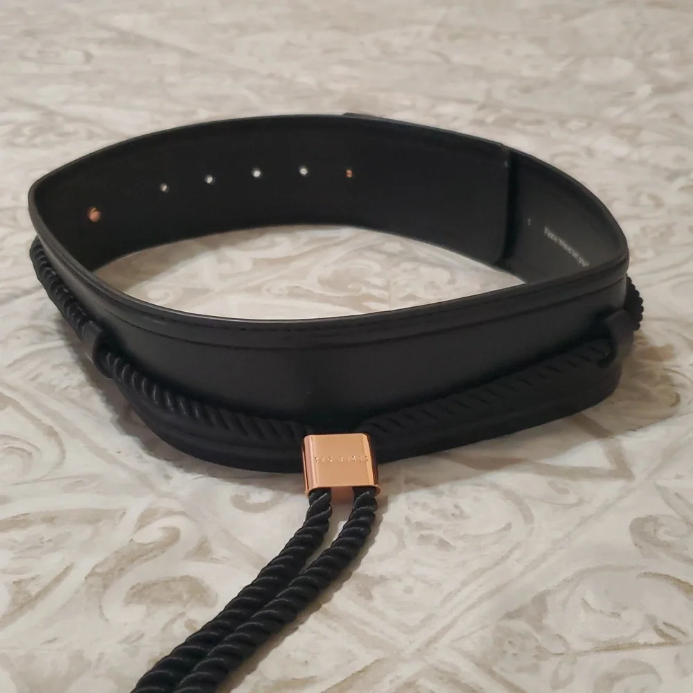 Ted Baker Black Rope Tassel Belt with Rose Gold Accent